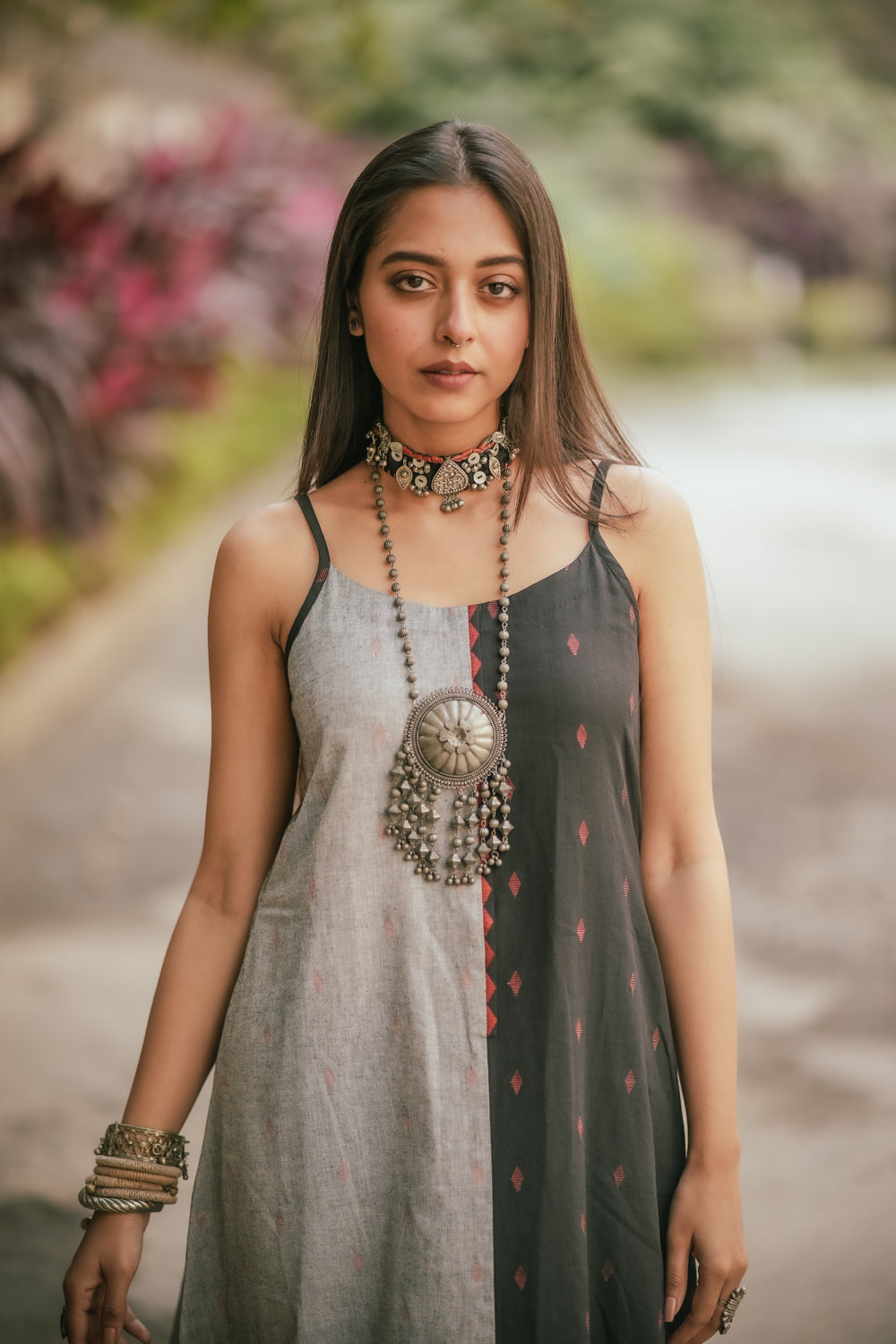 Charcoal Black and Grey Cotton Dress