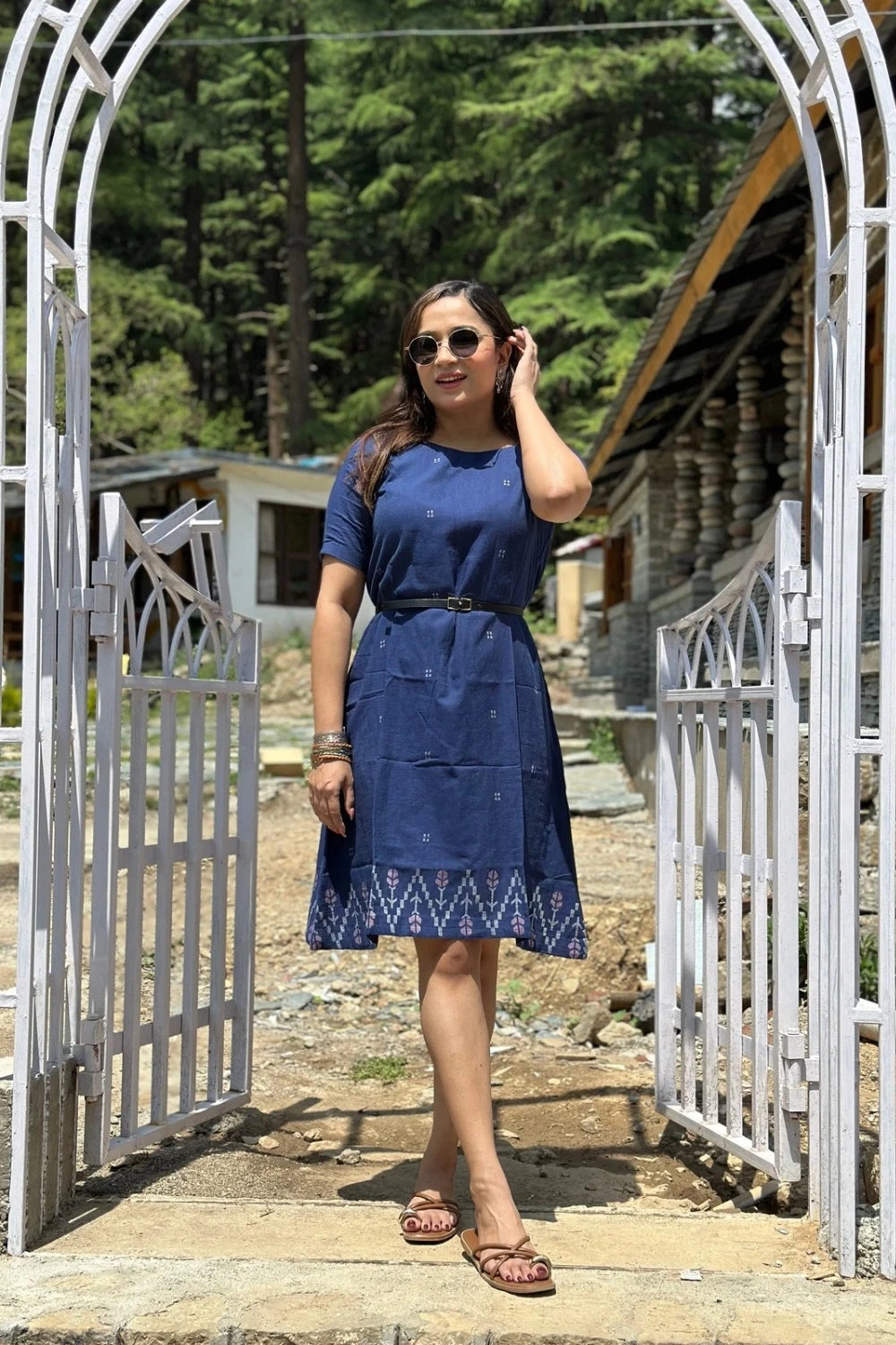 Navy Meadow Jamdani Dress