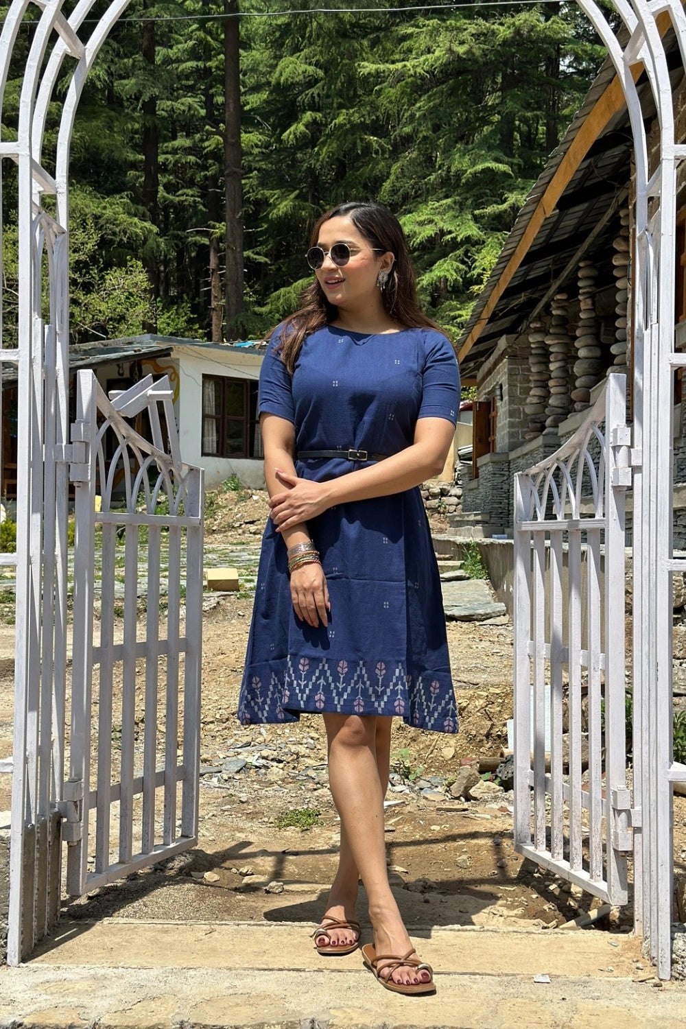Navy Meadow Jamdani Dress