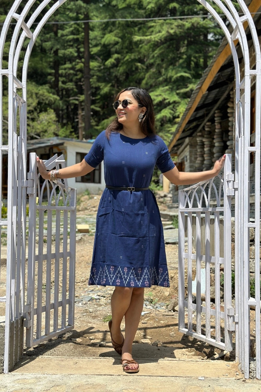 Navy Meadow Jamdani Dress