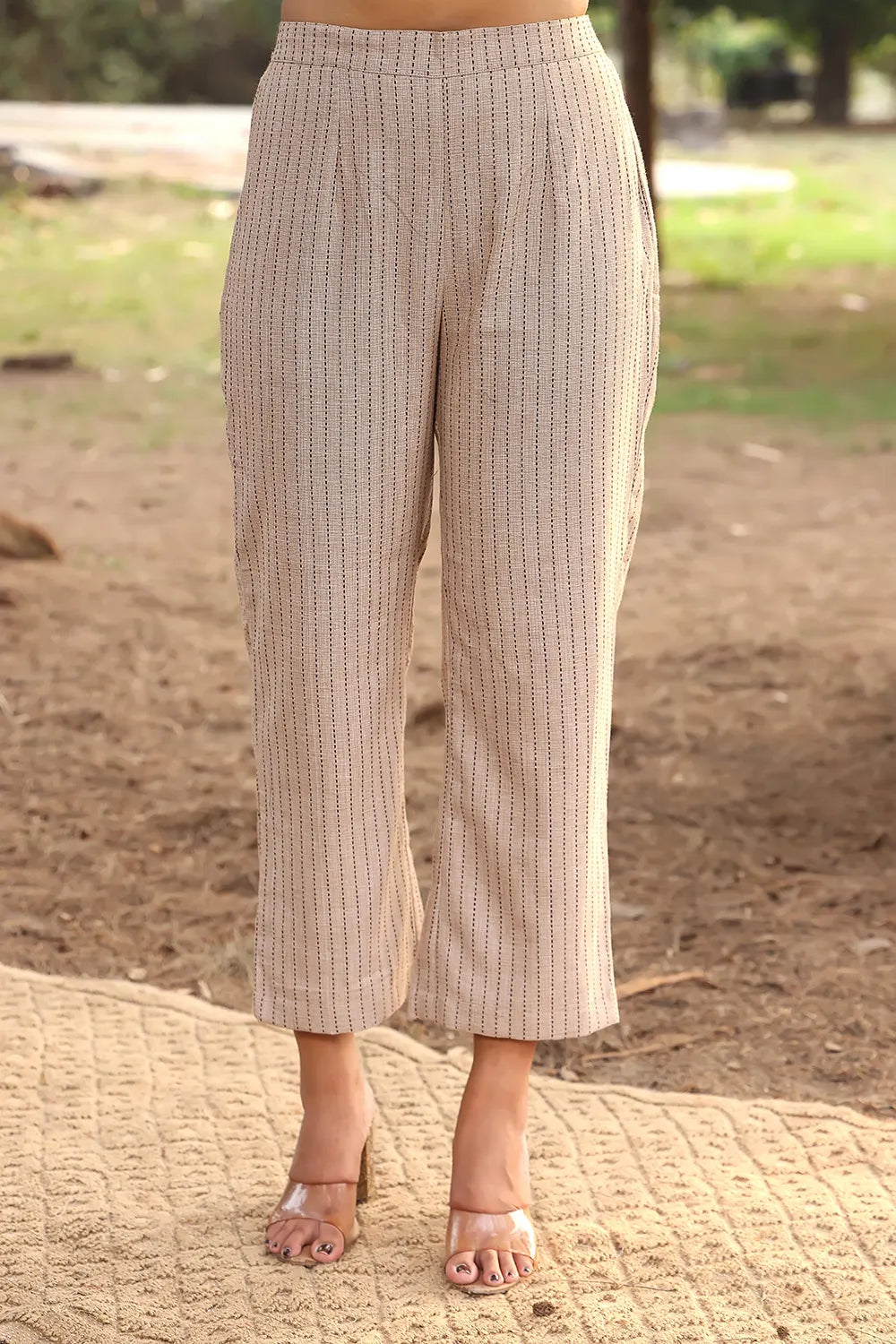 Back View of Beige Pure Cotton Kurta Set