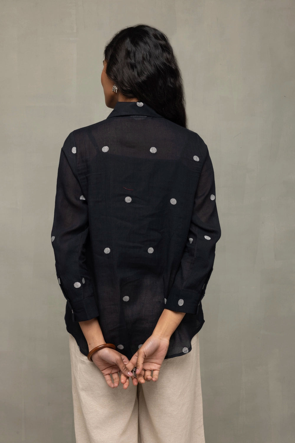 Back View of Black Polka Jamdani Shirt