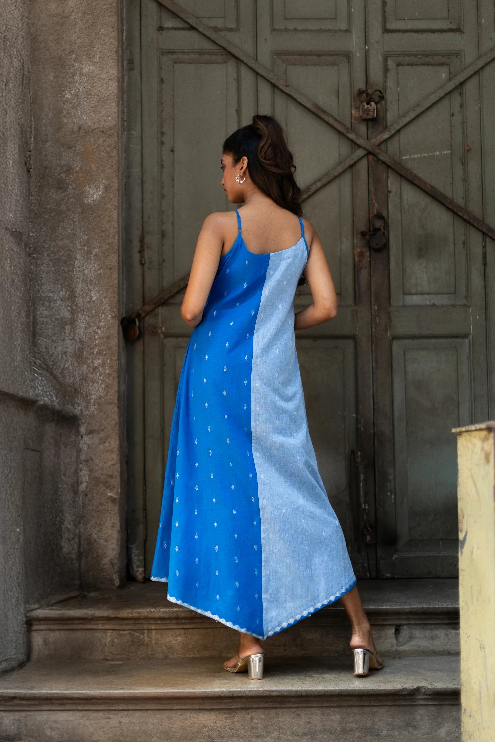 Back View of Blue Mirage South Cotton Dress