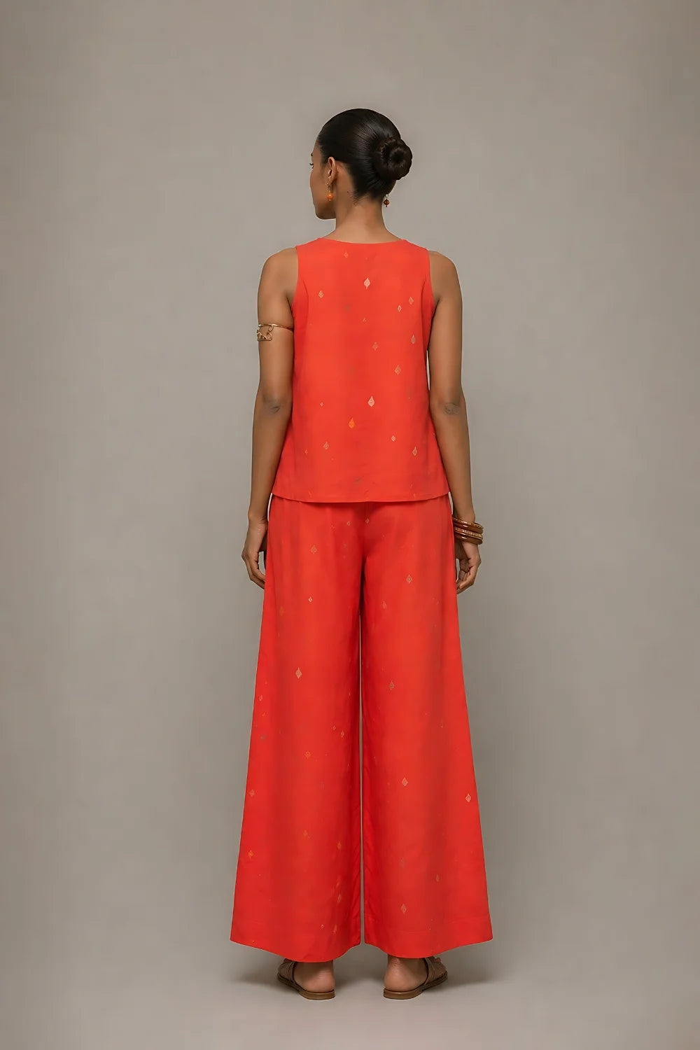 Back View of Coral Jamdani Co-ord Set
