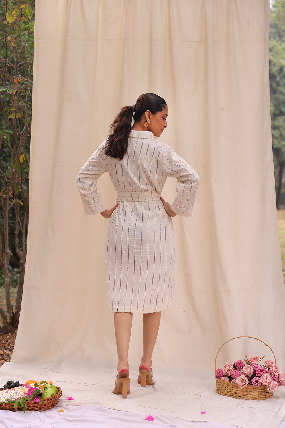 Back View of Cream Everyday Cotton Shirt Dress