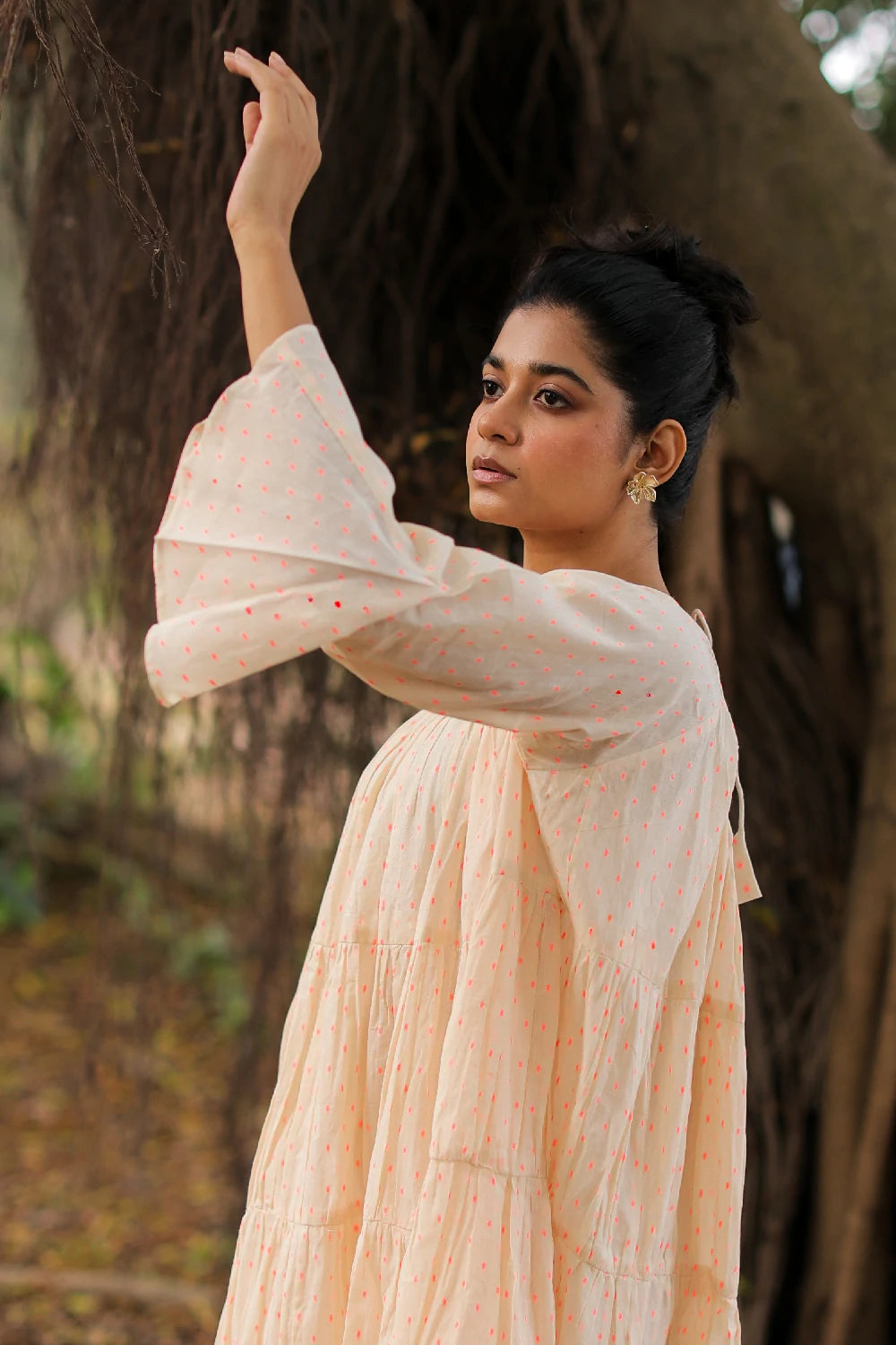 Back View of Dew Cotton Flared Dress