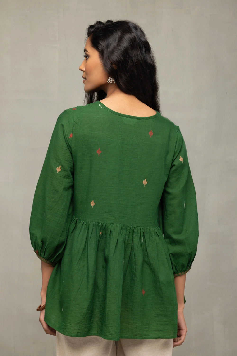 Back View of Forest Green Jamdani Top