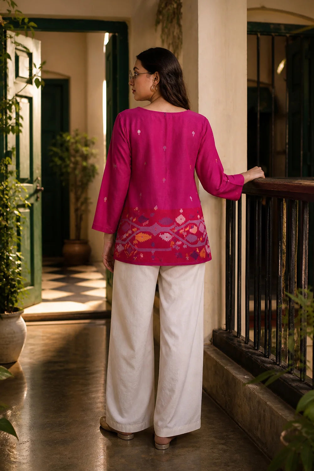 Back View of Fuchsia Pink Jamdani Top