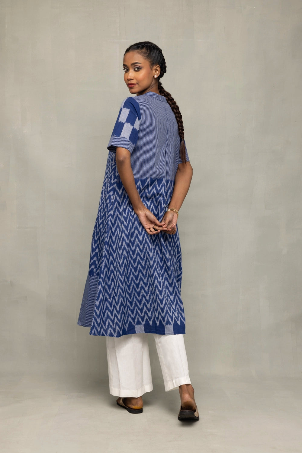 Back View of Handloom Blue Abstract Ikat Co-ord Set