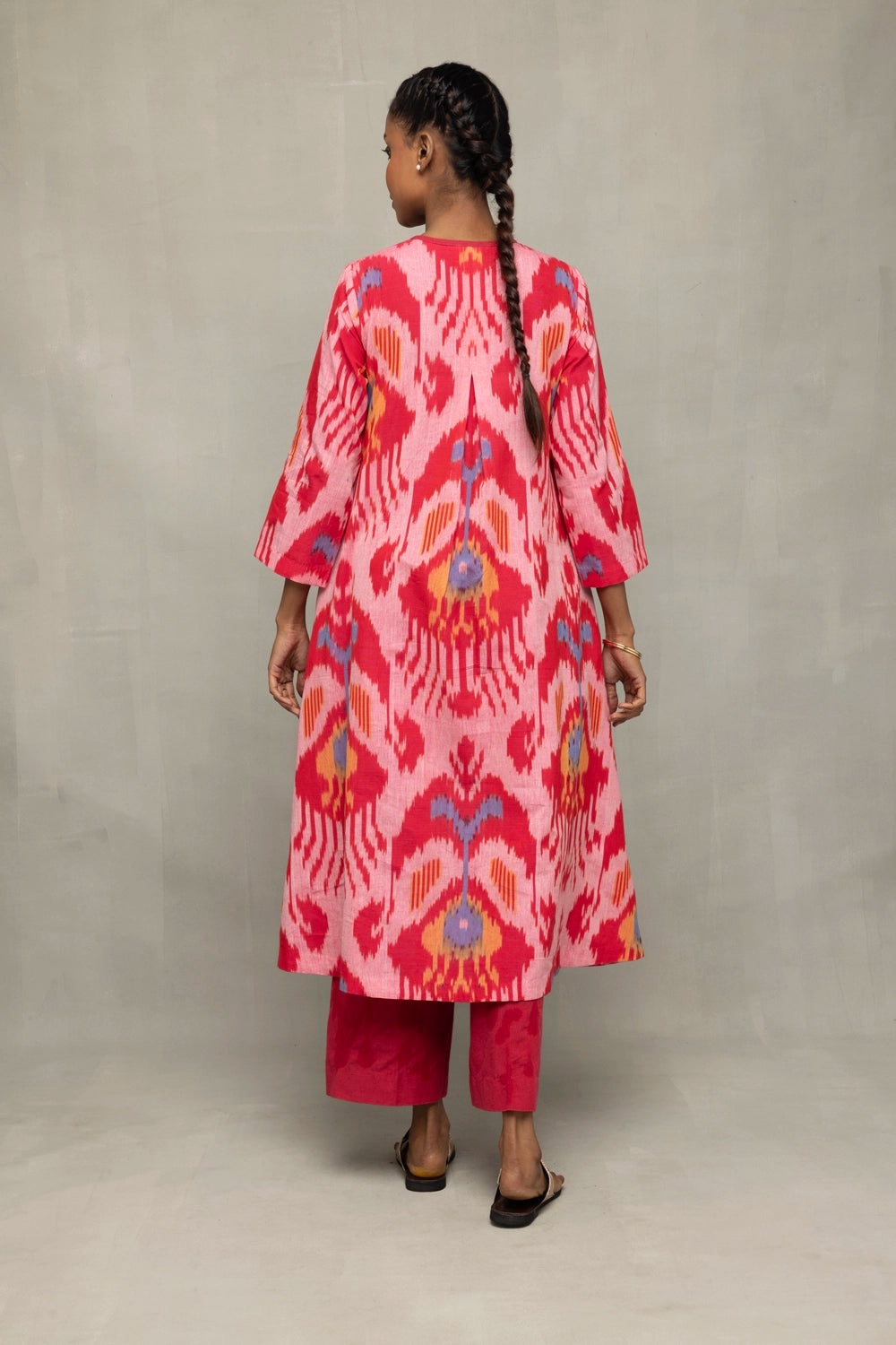 Back View of Handloom Pink Abstract Ikat Co-ord Set