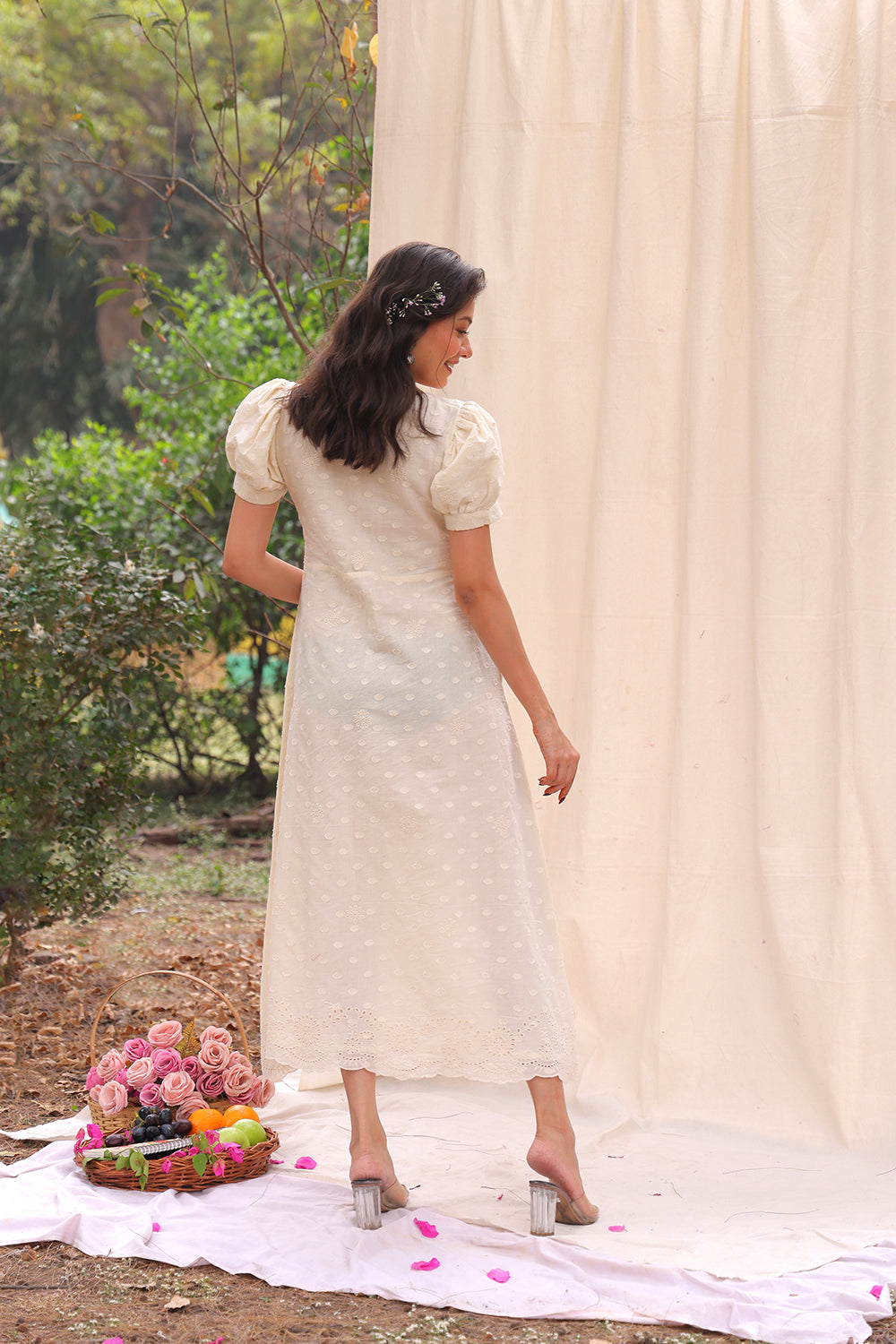 Back View of Luna Off White Cotton Dress