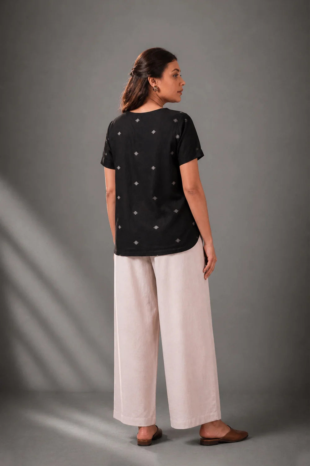 Back View of Noir Black Jamdani Top