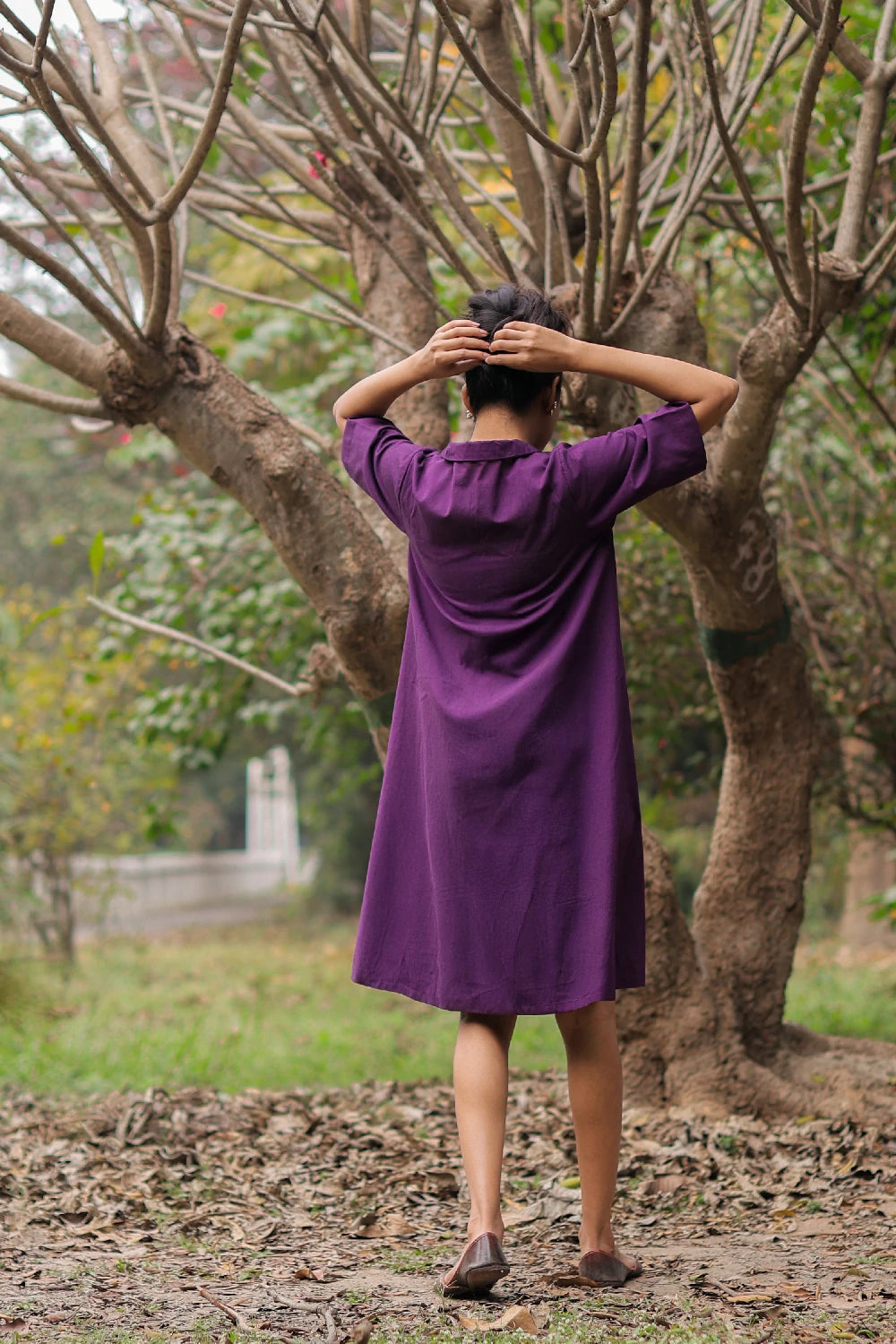 Back View of Plum Cotton Butterfly Dress