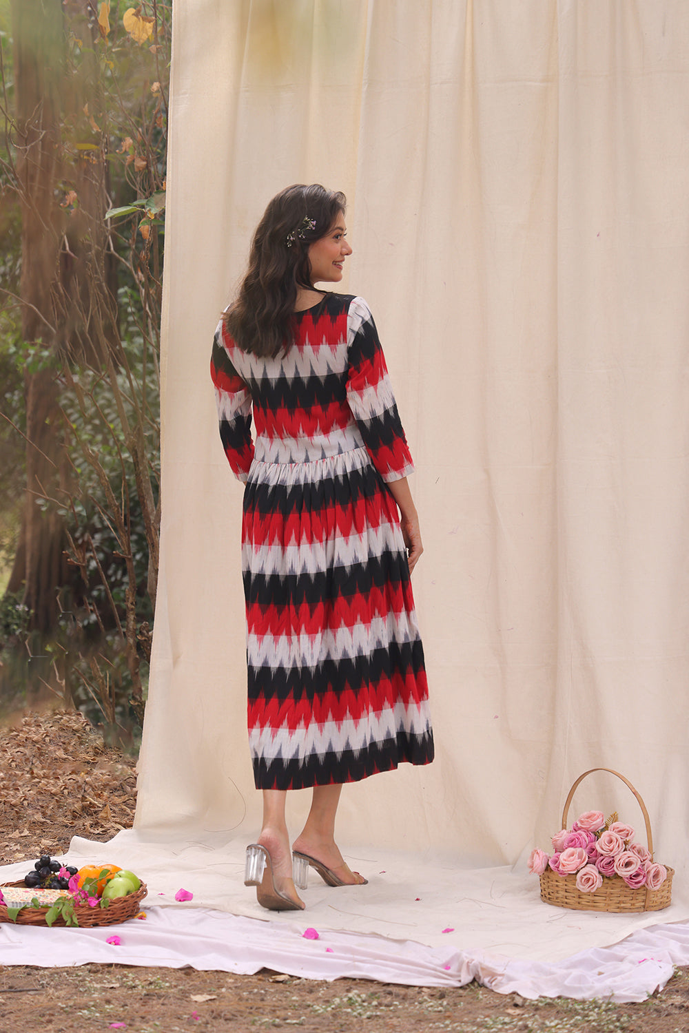 Back View of Rhythmic Black Ikkat Cotton Dress