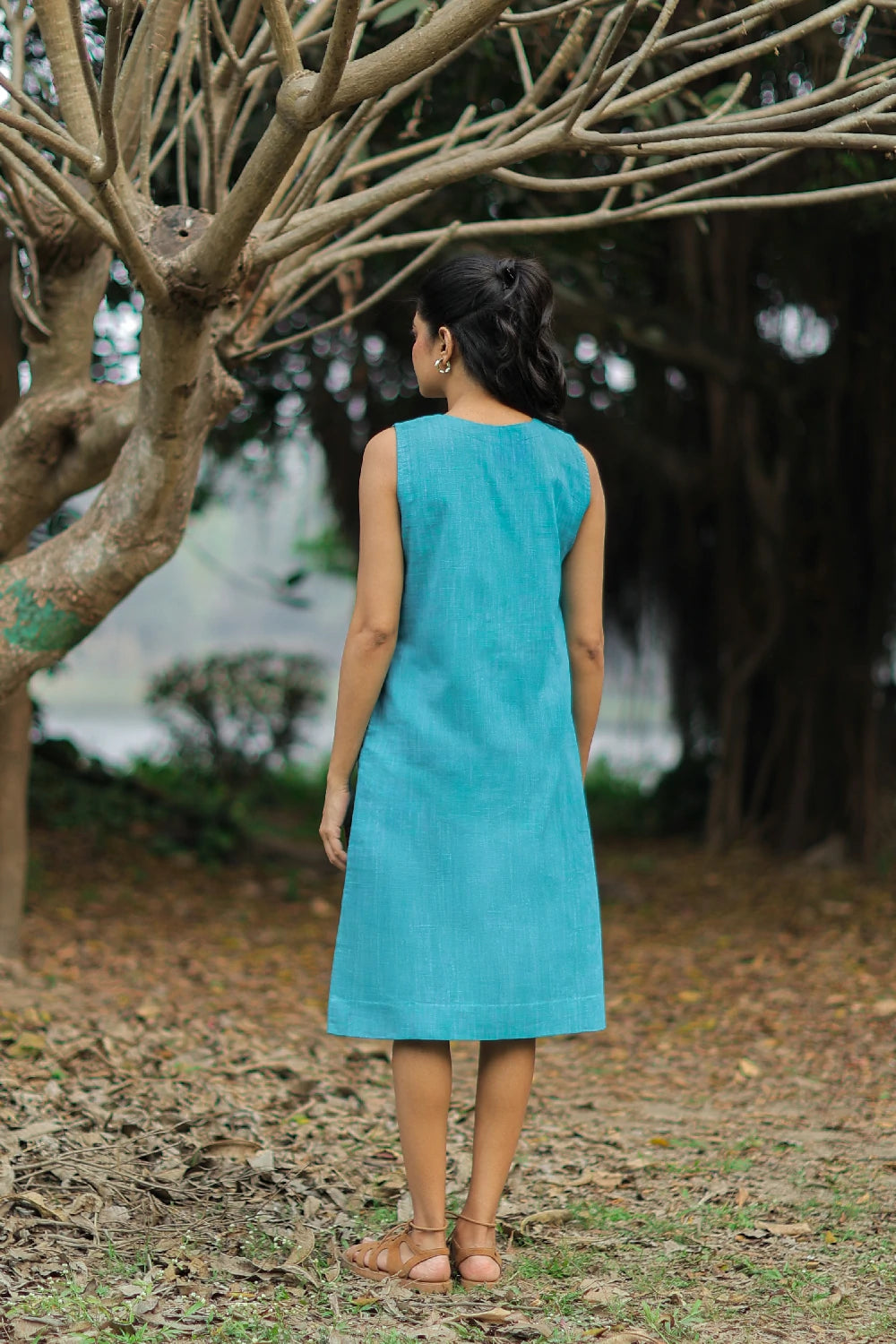 Back View of Turquoise Muse Cotton Dress