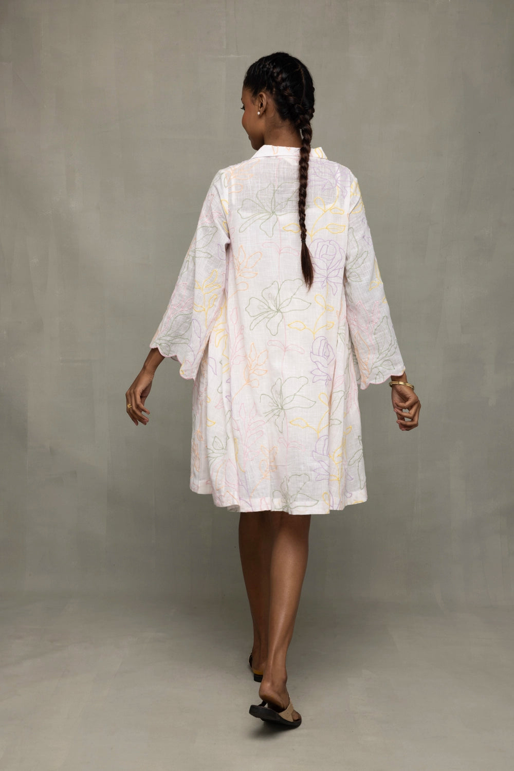 Back View of White Pastel Embroidered Pure Cotton Dress