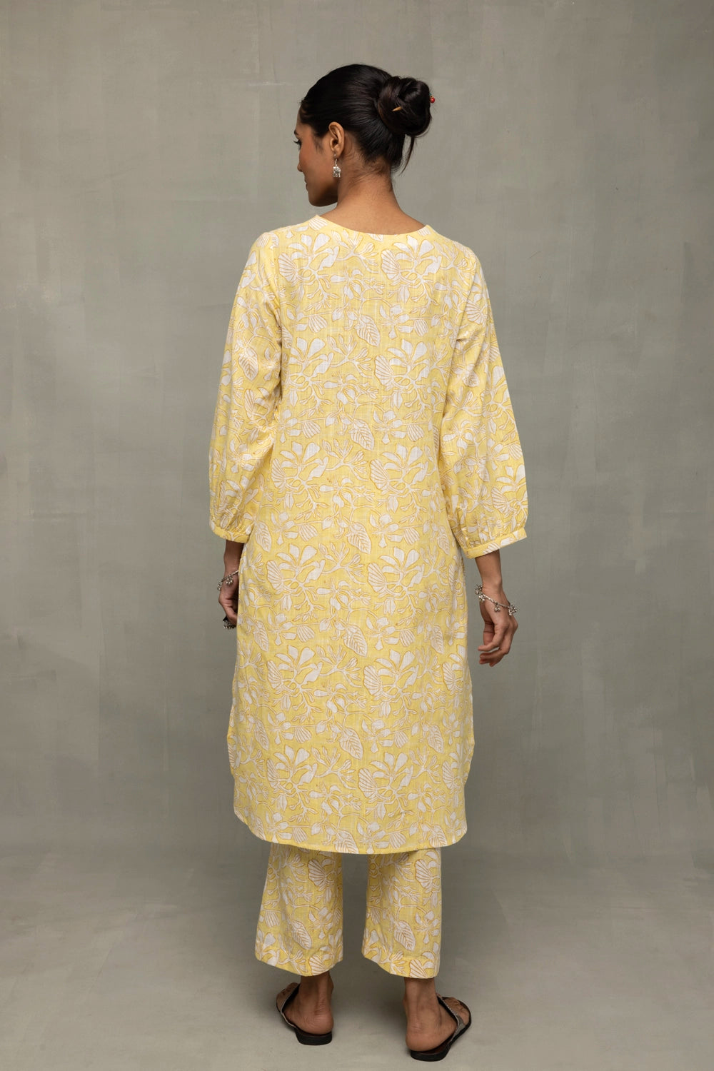 Back View of Yellow Gul Jaal Hand Block Print Co-ord Set