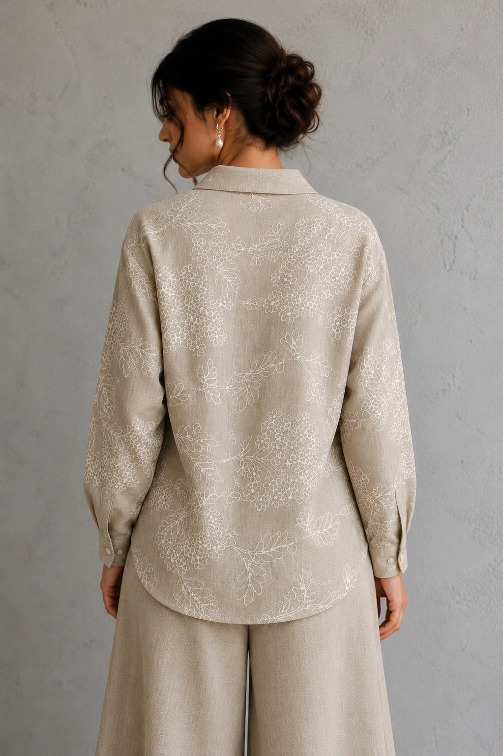 Beige Embroidered Linen Co-Ord Set with Elegant Details