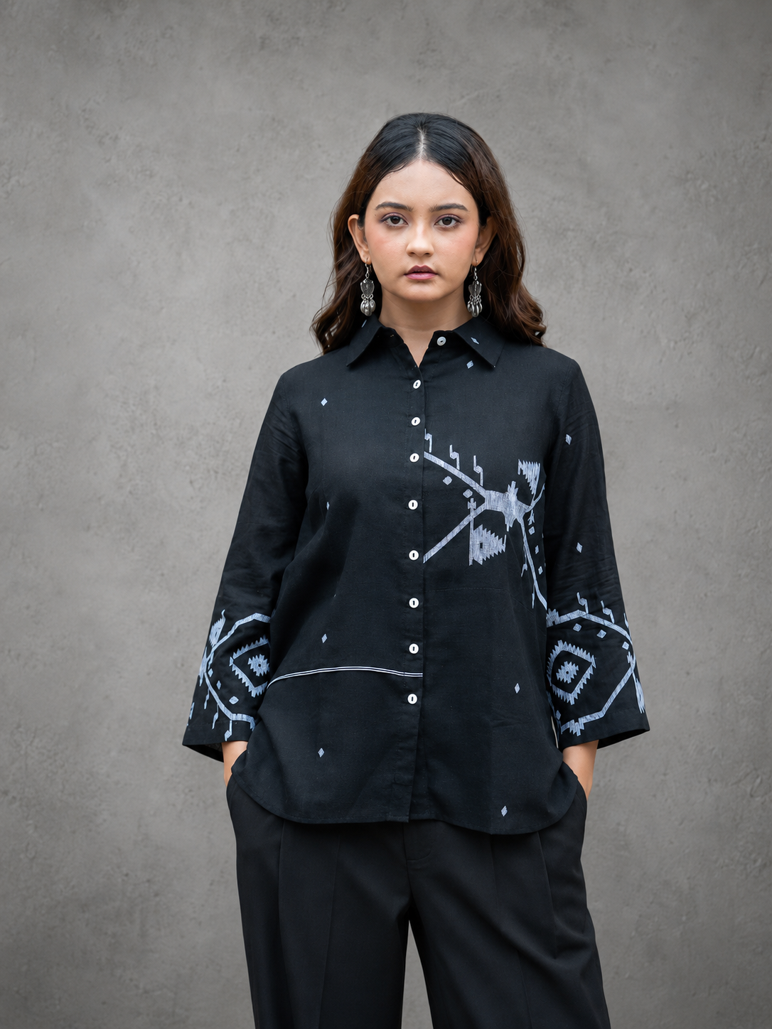 Black Eclipse Jamdani cotton shirt back view