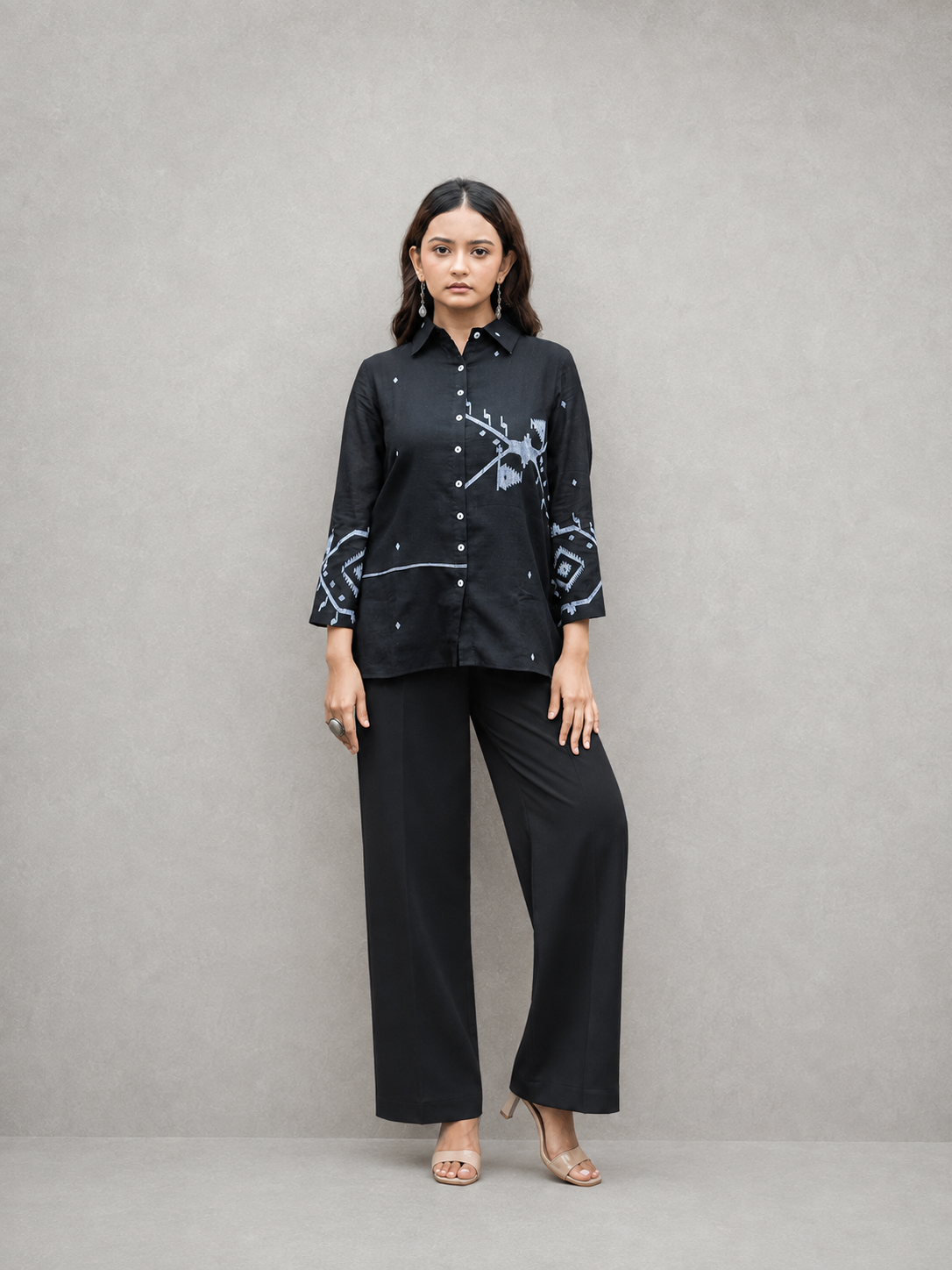 Black Eclipse Jamdani cotton shirt sleeve and weave detail