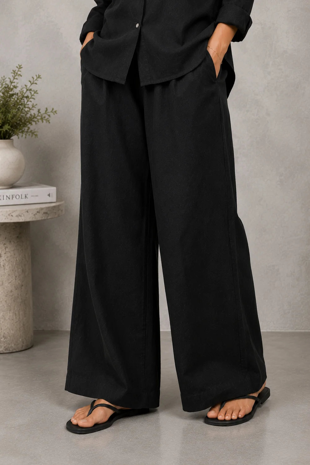 Black Khadi Cotton Co-Ord Set with Minimal Design