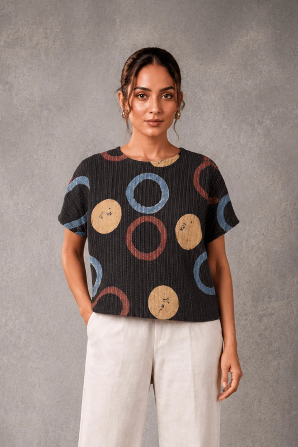 Black Ring Ajrakh Top