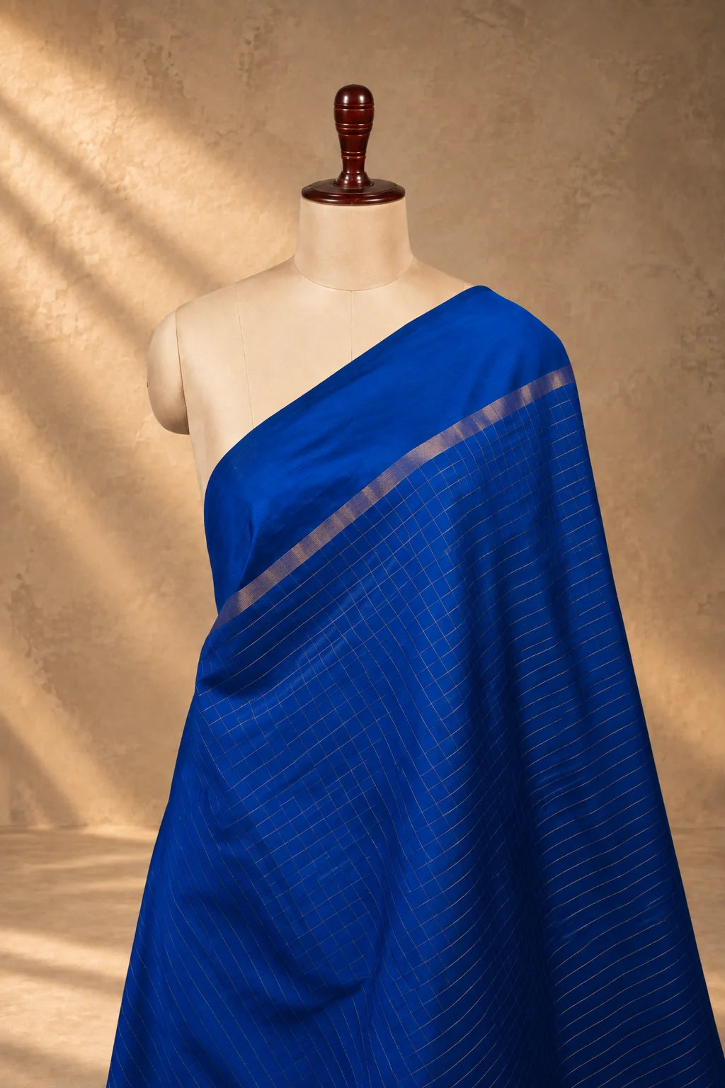 Royal Blue Kanjivaram Pure Silk Zari Checks Dupatta-Sutra Art of Clothing