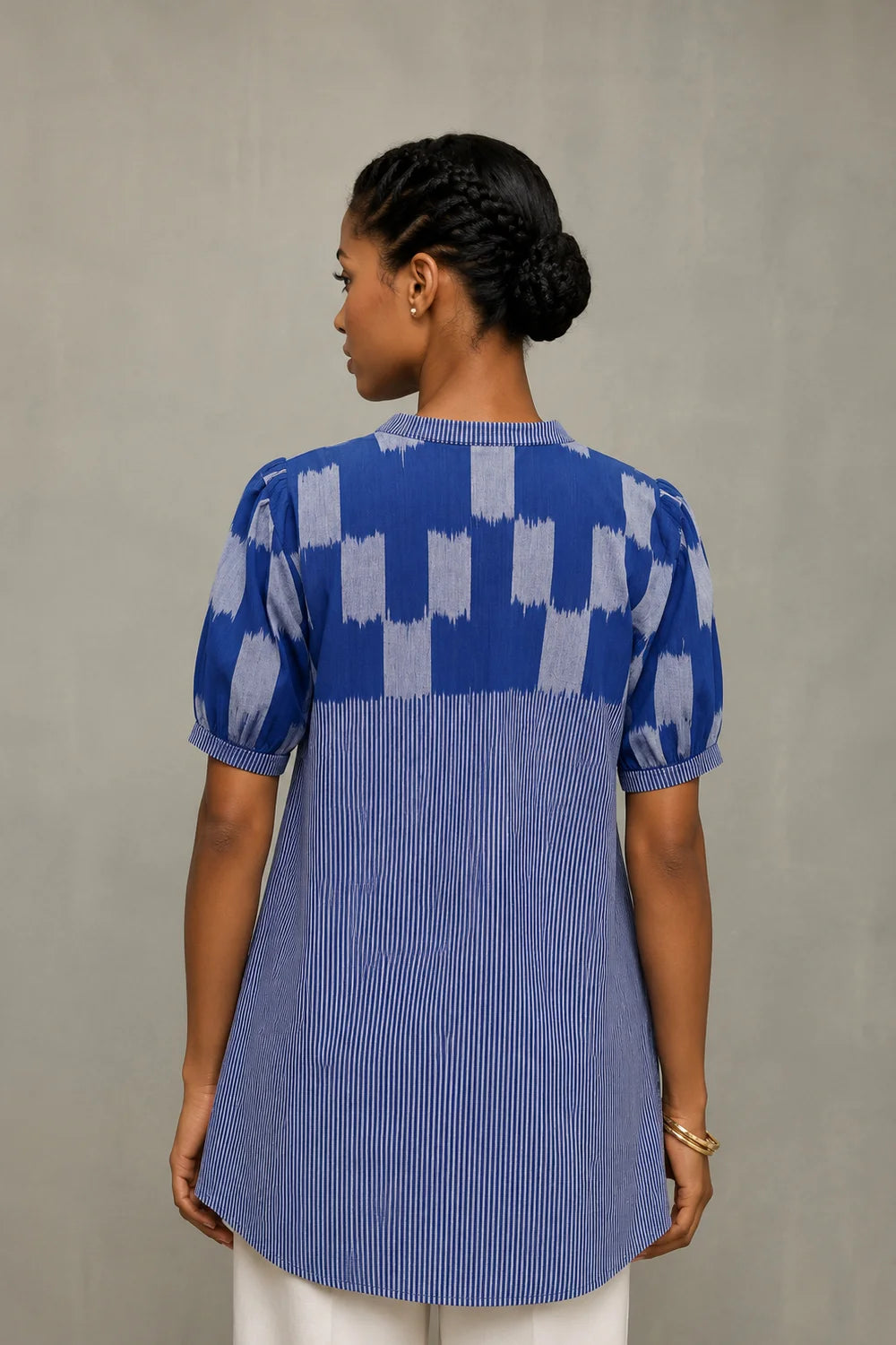 Handloom Blue Abstract Ikkat Top