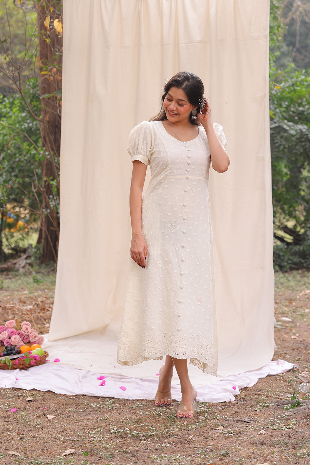 Breezy Luna Off White Cotton Dress for Beach and Resort Wear