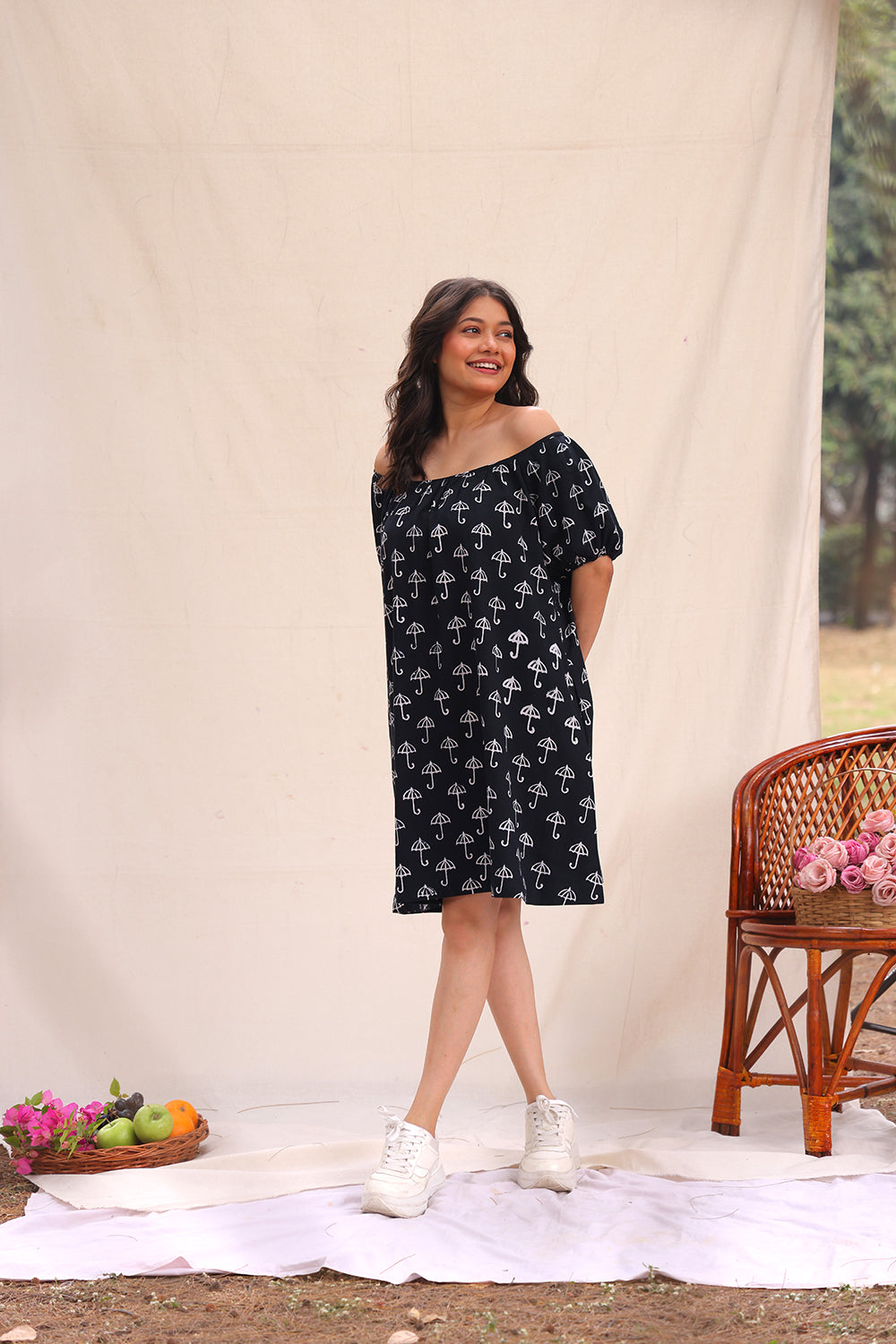 Classic Drizzle Black Block Print Cotton Dress for Weekend Wear