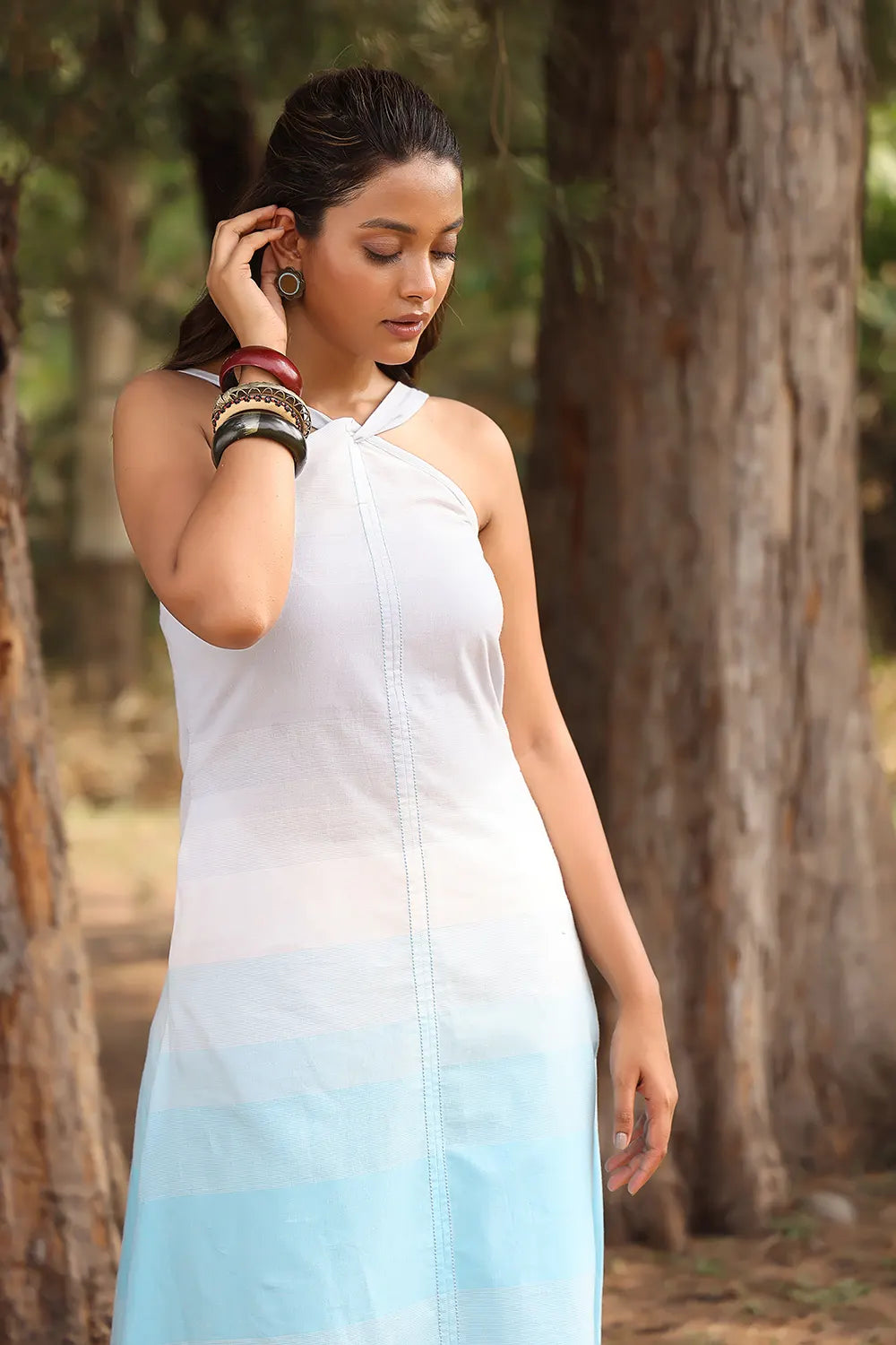 Classic White and Blue Stripes Pure Cotton Co-ord Set for Casual Wear