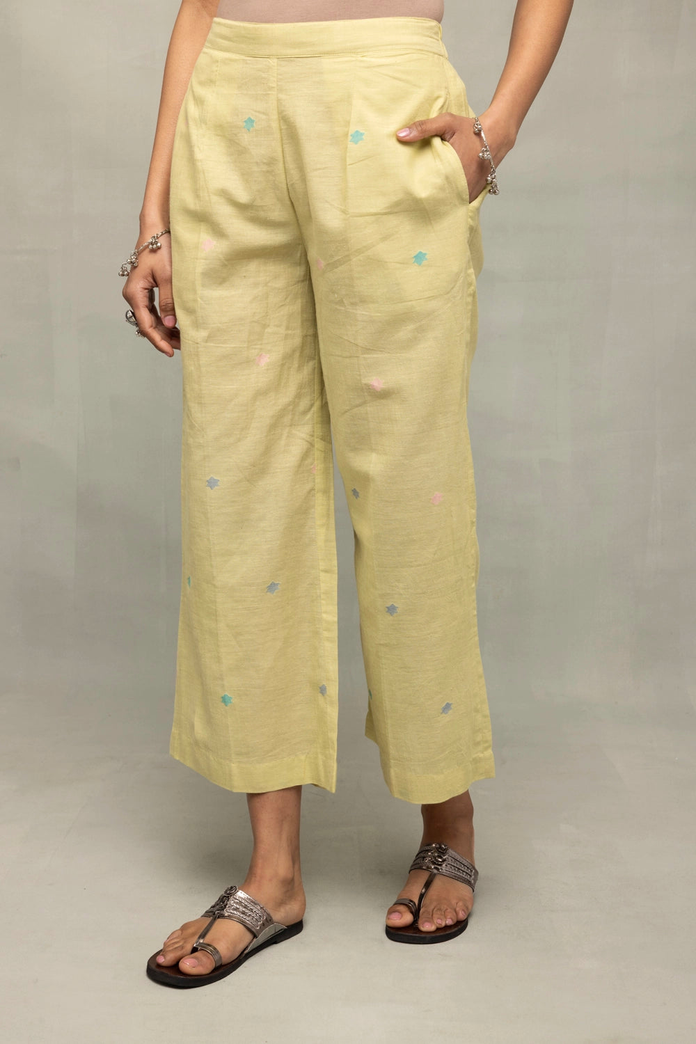 Close Up of Jamdani Weave Motifs on Mint Green A-Line Co-ord Set