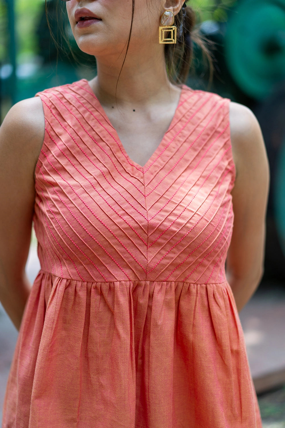 Close Up of Malai Cotton Fabric Texture on Gajri Co-ord Set