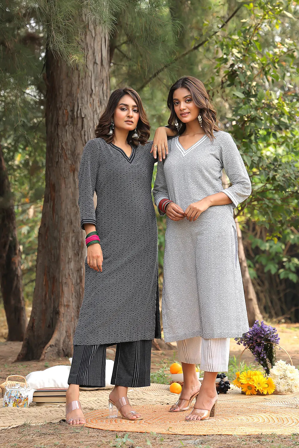 Close Up of Pure Cotton Fabric Texture on Black Kurta Set