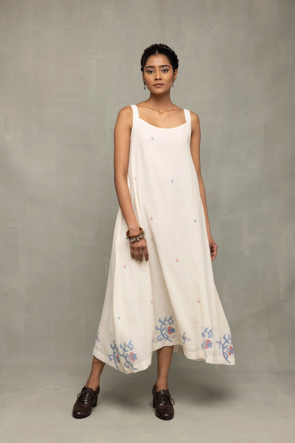 Cream Bela Buta Pure Cotton Jamdani Dres