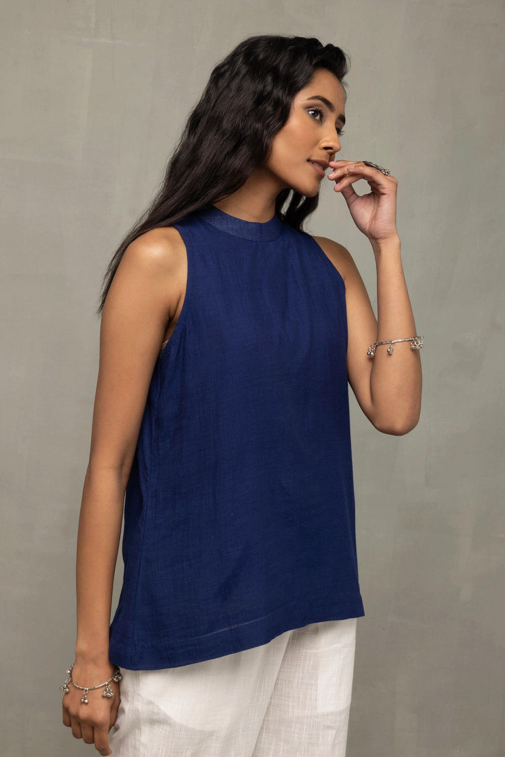 Deep Indigo Handwoven Halter Neck Top for Weekend Wear