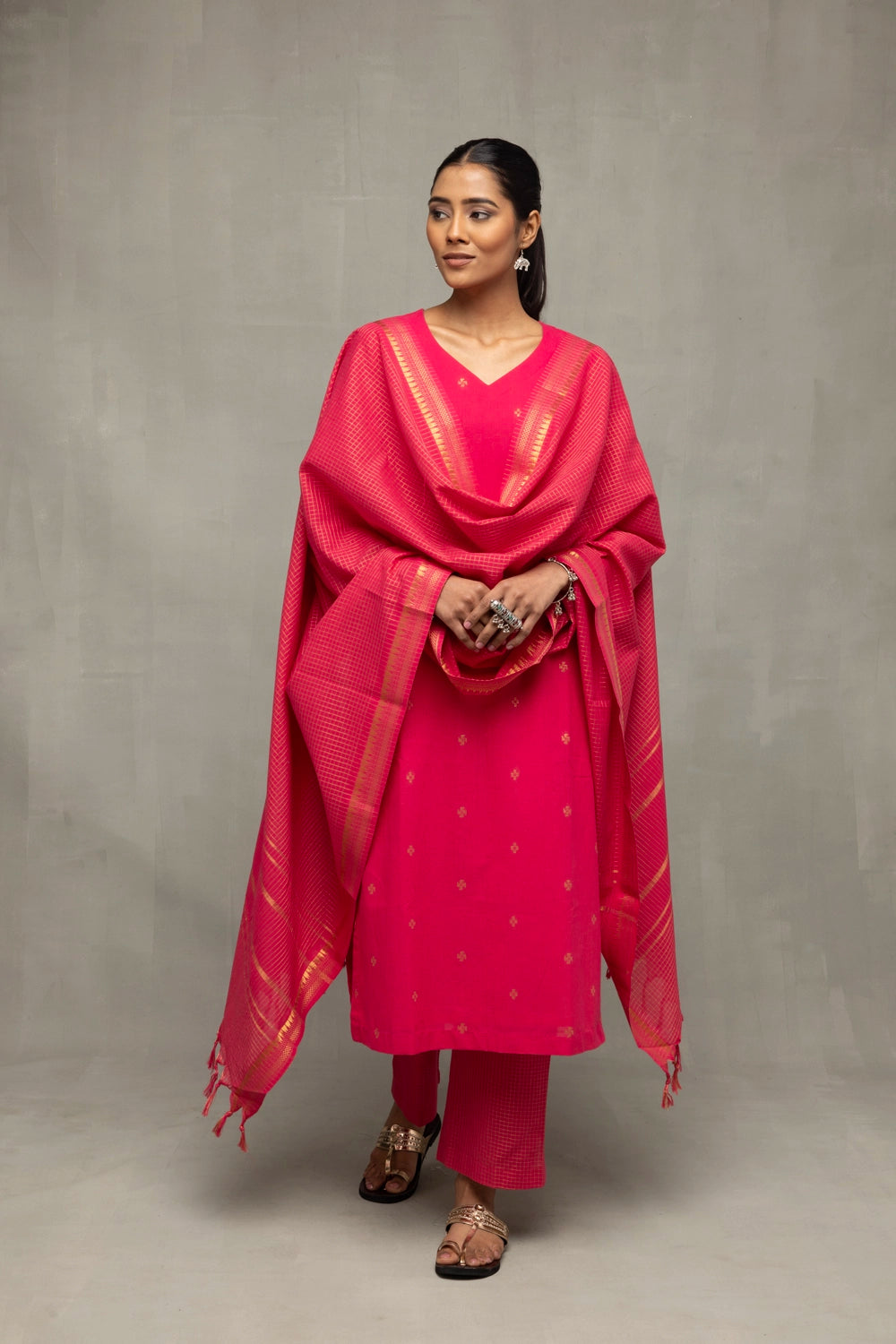 Elegant Amaranth Radiance South Cotton Kurta Set for Festive Wear