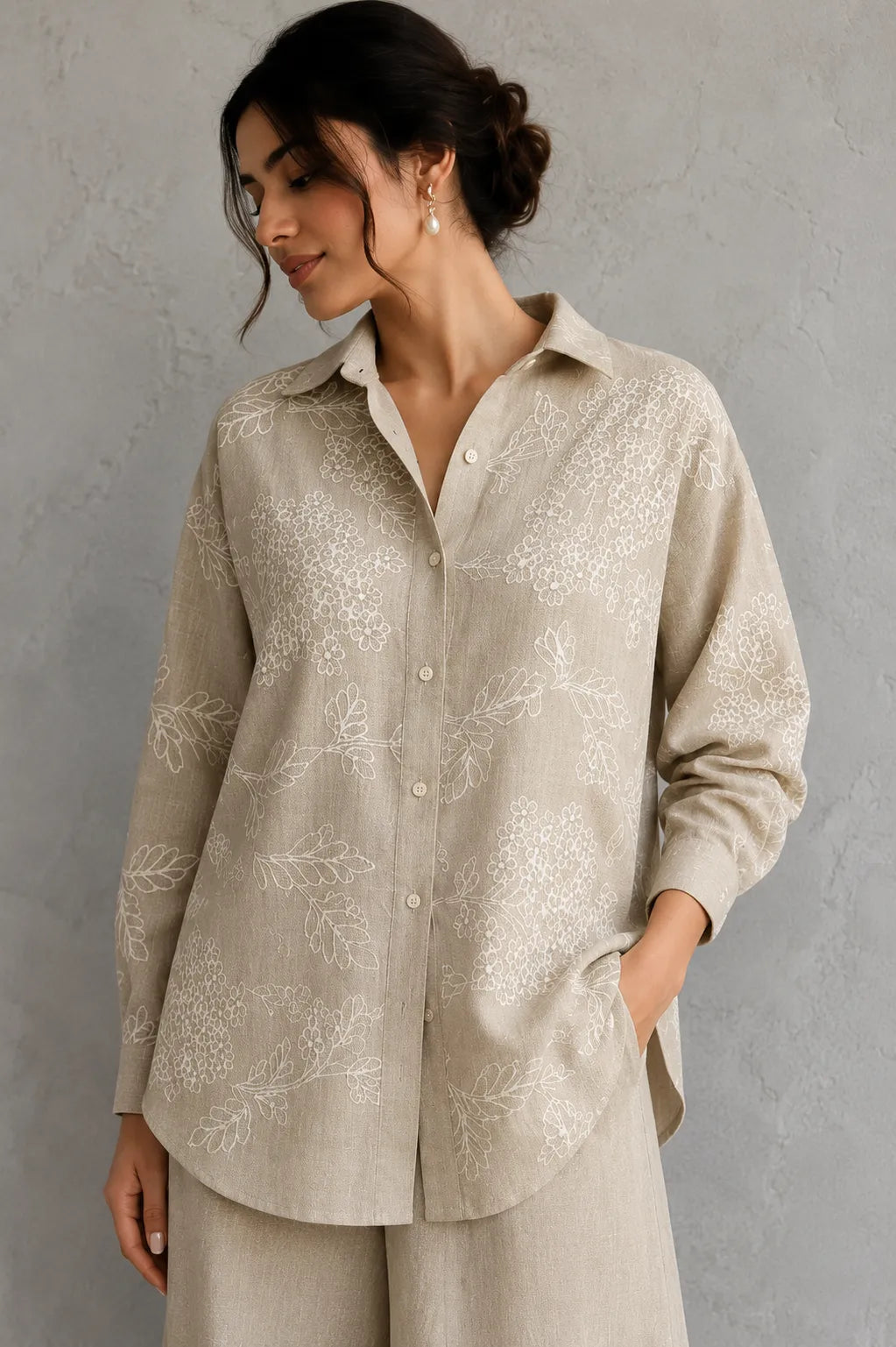 Elegant Beige Embroidered Linen Skord for Festive and Ethnic Wear
