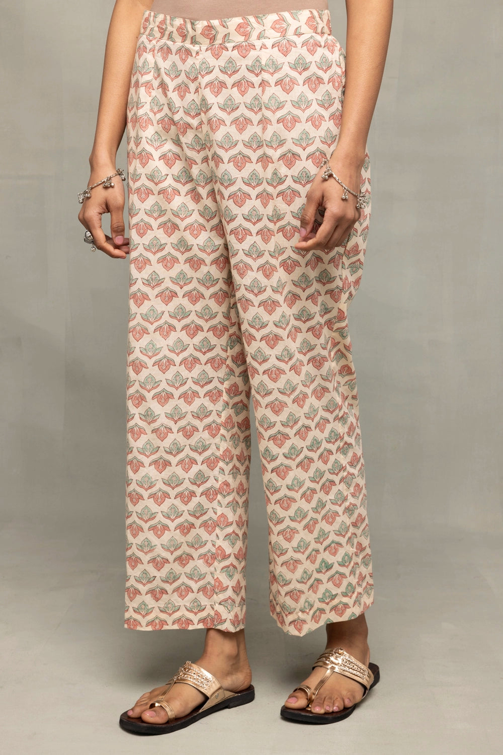 Elegant Cream and Pink Hand Block Palm Print Kurta Set for Festive Wear
