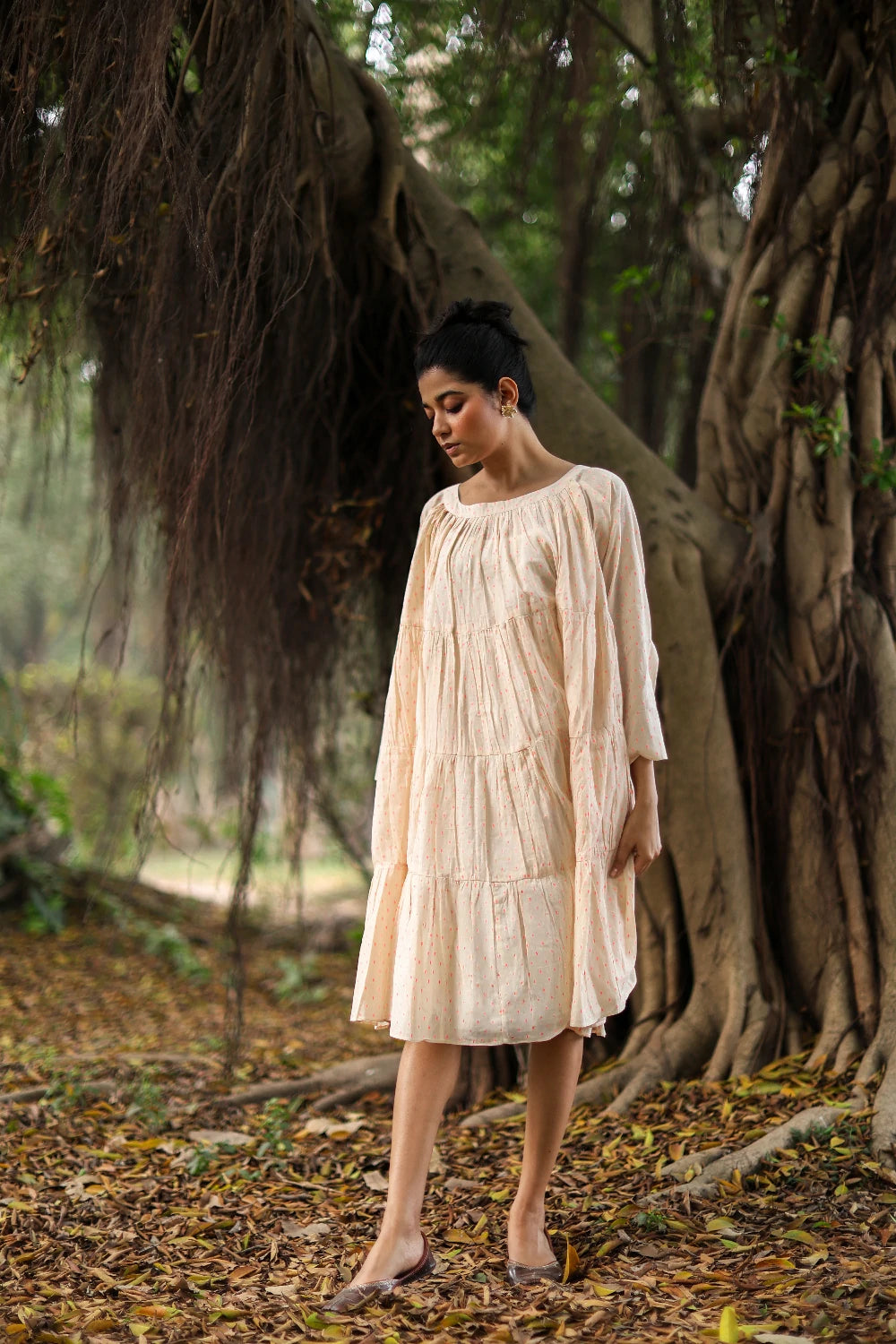 Elegant Dew Cotton Flared Dress for Festive and Ethnic Wear