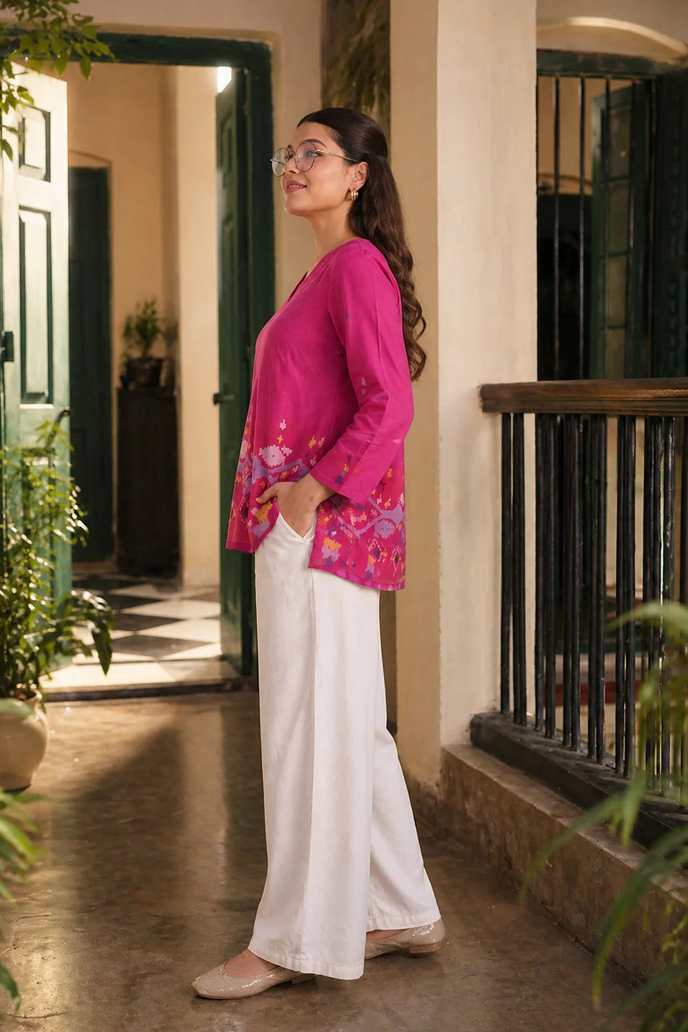 Elegant Fuchsia Pink Jamdani Handwoven Top for Festive and Ethnic Wear