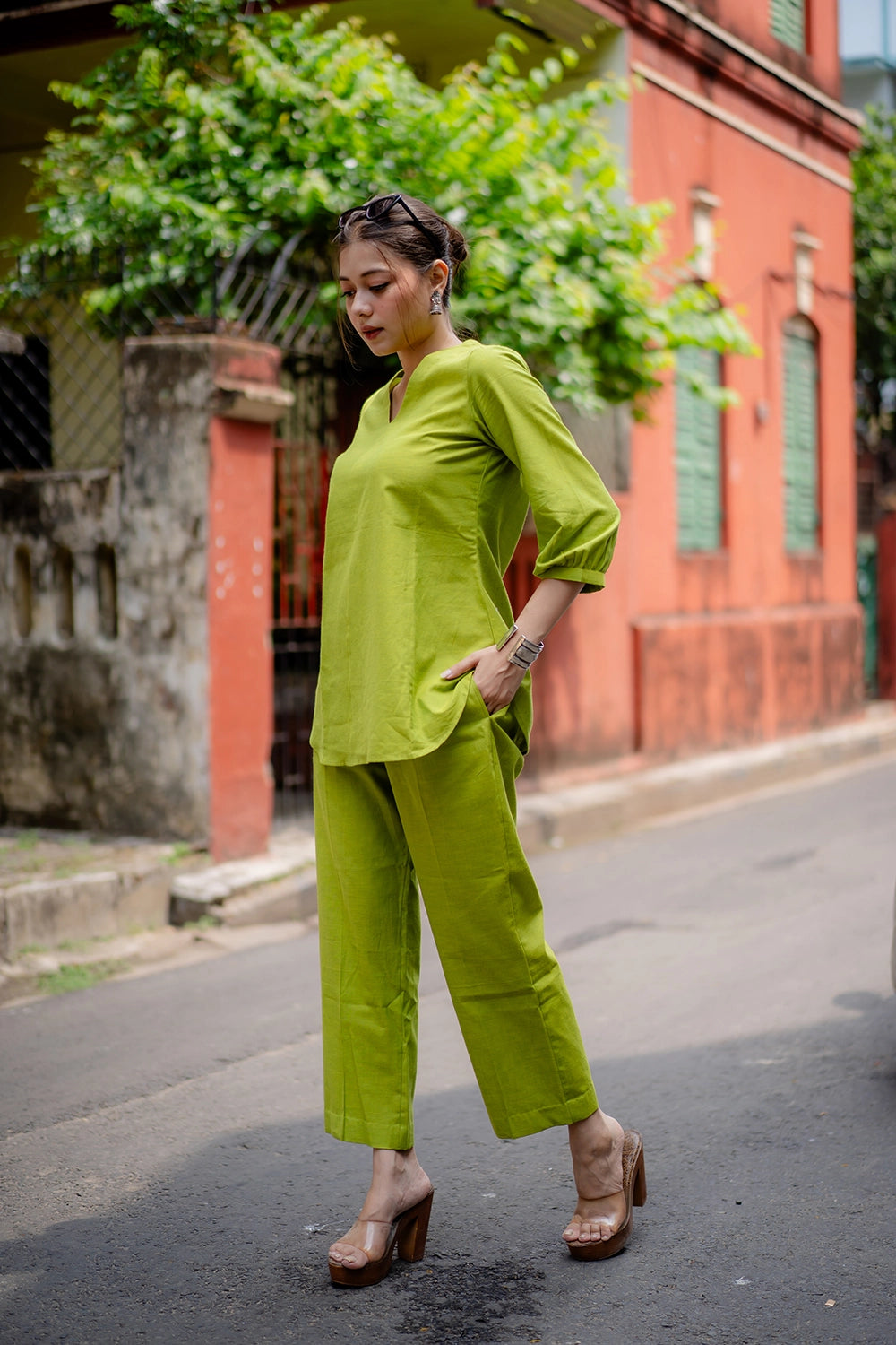 Elegant Green Malai Cotton Co-ord Set for Festive and Ethnic Wear