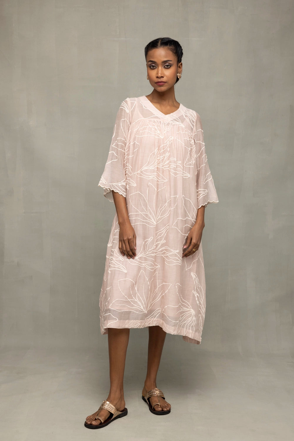 Elegant Lily Haze Lavender Mul Chanderi Embroidered Dress for Ethnic Wear