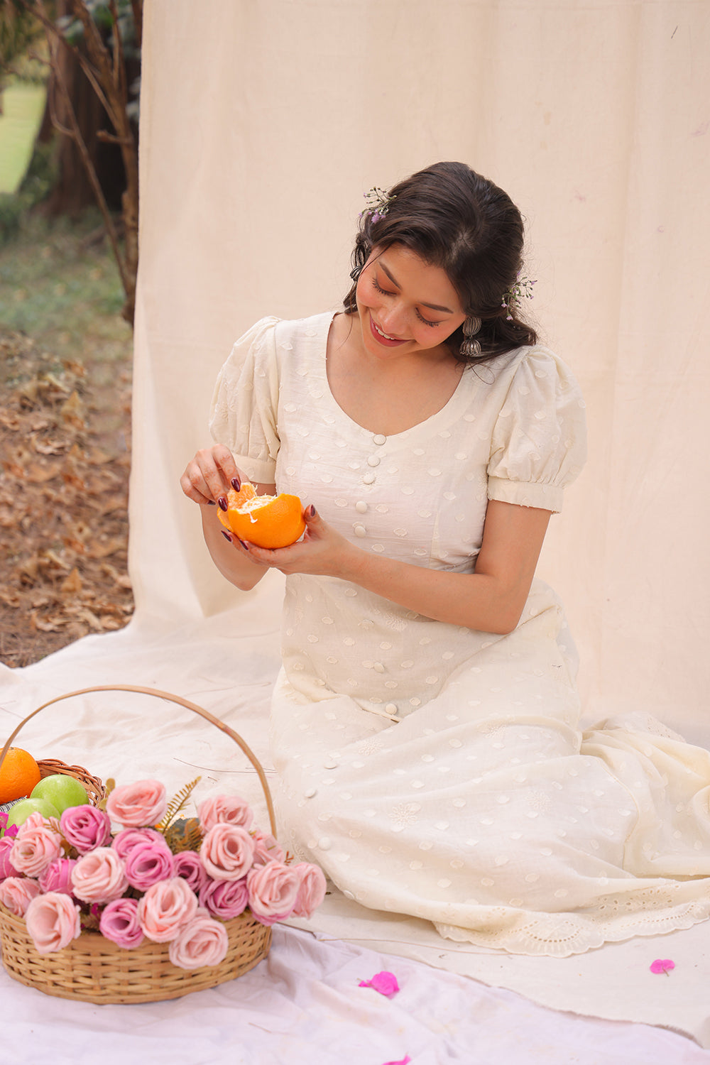 Elegant Luna Off White Cotton Dress for Festive and Ethnic Wear