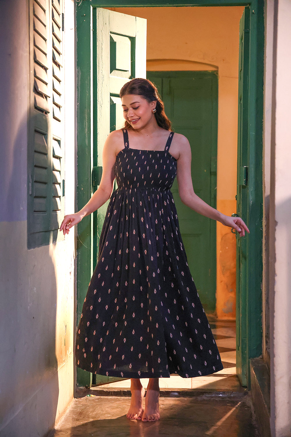 Elegant Noir Muse Cotton Maxi Dress for Festive and Ethnic Wear