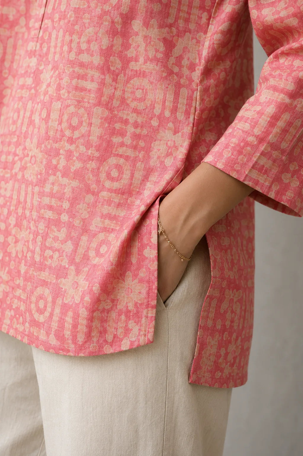 Elegant Pink Batik Khadi Cotton Top for Festive and Ethnic Wear
