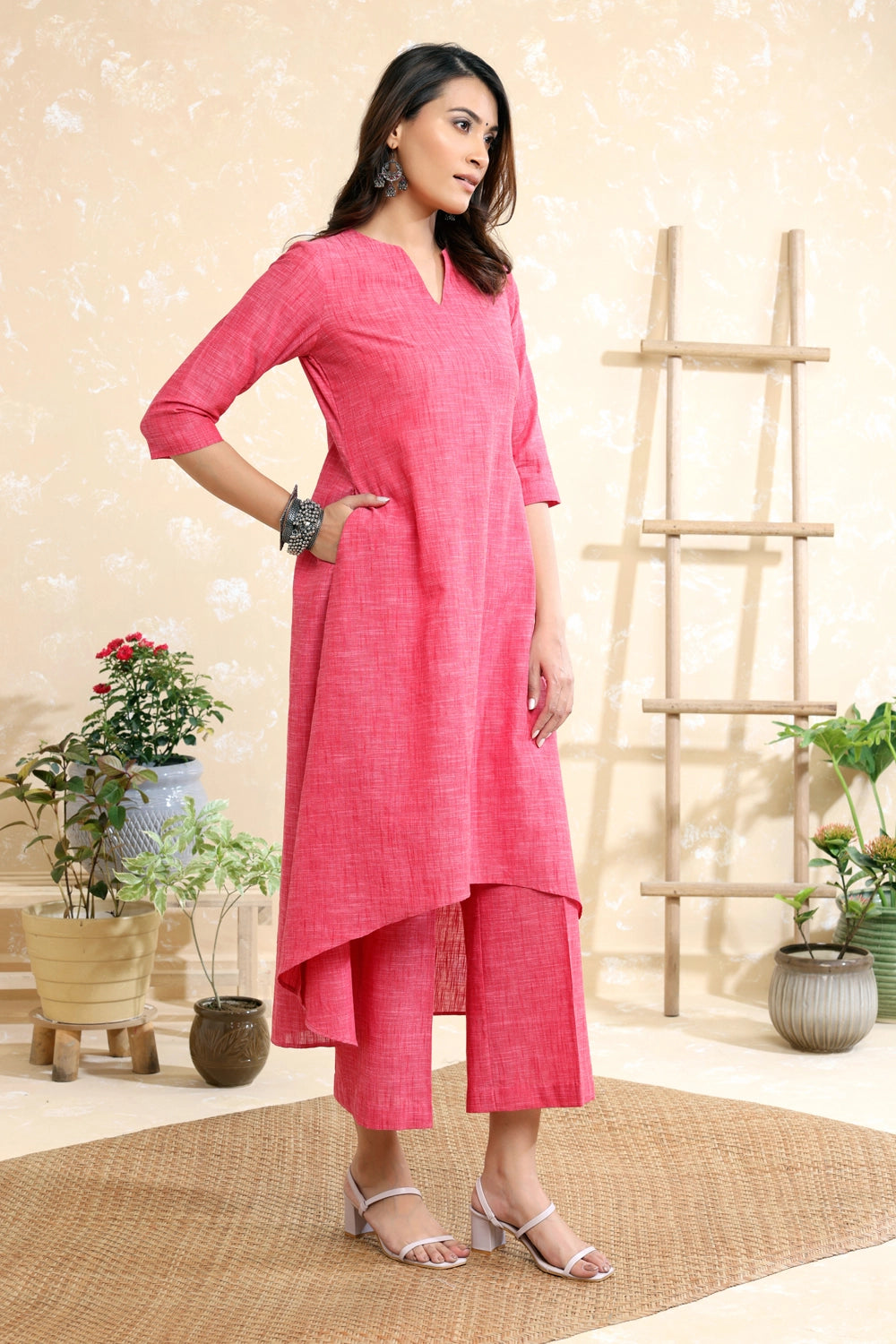 Elegant Pink Pure Cotton Co-ord Set for Festive and Ethnic Wear