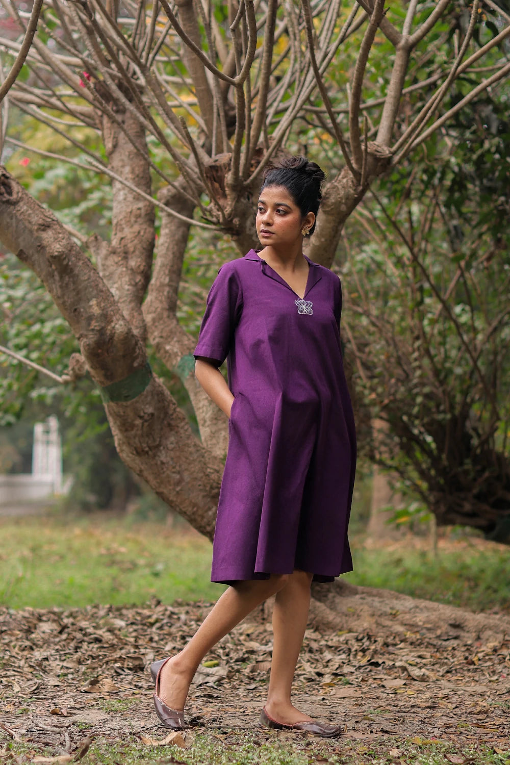Elegant Plum Cotton Butterfly Dress for Festive and Ethnic Wear