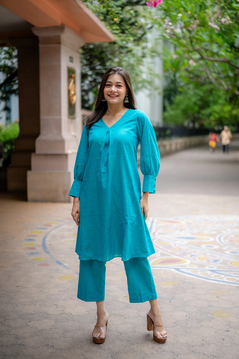 Elegant Teal Green Pure Cotton Co-ord Set for Festive and Ethnic Wear