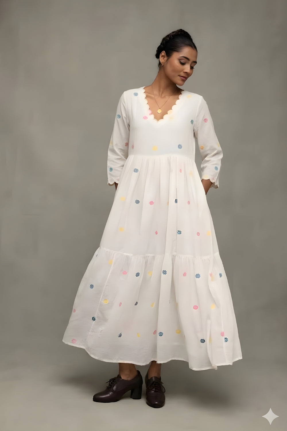 Elegant White Pure Cotton Jamdani Dress for Festive Wear